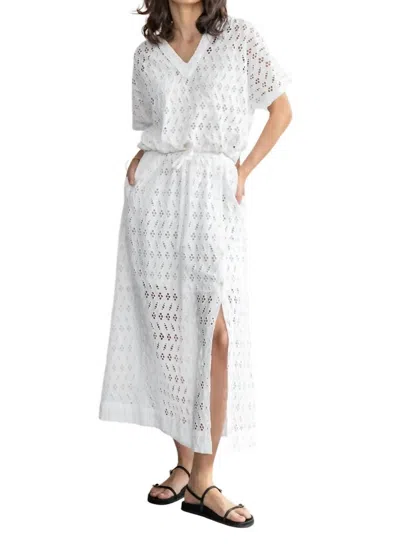Lilla P Eyelet Drawstring Dolman V-neck Top In White In White
