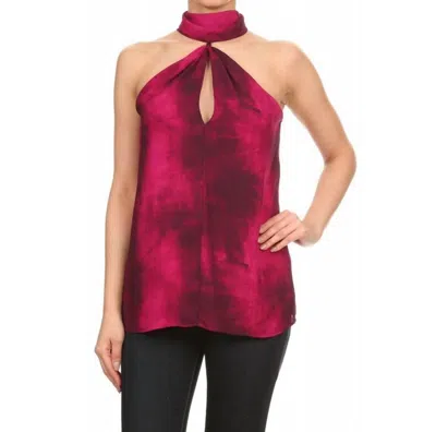 Ariella High Neck Tie-dye Keyhole Top In Magenta In Pink