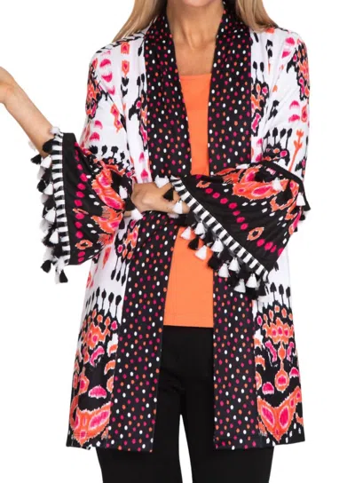 Multiples 3/4 Flounce Sleeve Print Jacket In White/fuschia/black In Multi