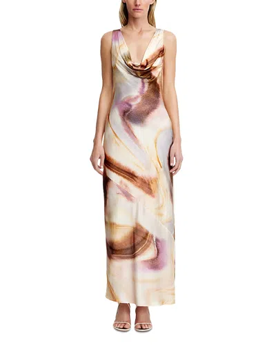 Significant Other Lacey Abstract Print Satin Maxi Dress In Brown