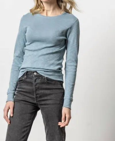Lilla P Long Sleeve Raw Edge Crewneck Top In Slate In Grey