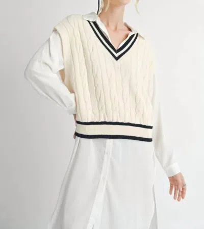 Sadie & Sage Tara V-neck Cable Sweater In Ivory In Multi