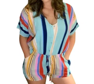 Davi & Dani Fun In The Sun Romper In Blue Multi In Multi