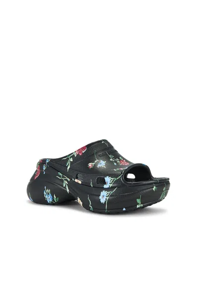Balenciaga X Crocs Rose Print Pool Slides In Floral Falling Black