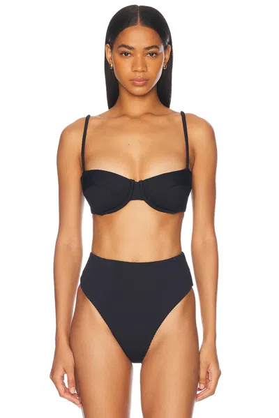 Haight Ribbed Adjustable Vintage Bikini Top In Black