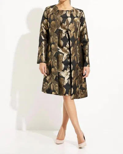 Joseph Ribkoff Foil Leaf Open Front Coat In Black/bronze In Multi