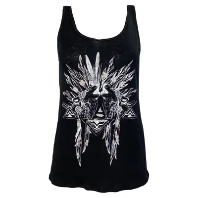 Sandro Printed Tank Top In Black Linen In Black