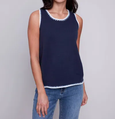 Charlie B Crewneck Knitted Contrast Tank Top In Navy In Blue