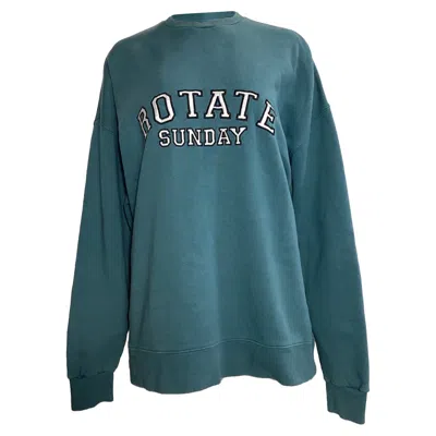 Rotate Birger Christensen Rotate Sunday Iris Logo Sweater In Blue Green Cotton In Blue
