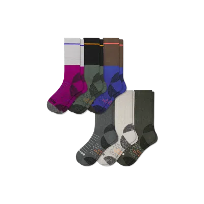 Bombas Hiking Performance Calf Sock 6-pack In Black Moss Shade Mix