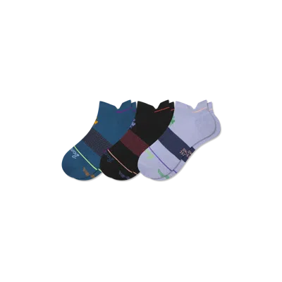 Bombas Merino Wool Blend Athletic Ankle Sock 3-pack In Black Teal Mix