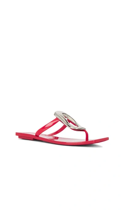 Jeffrey Campbell Linques-j Embellished T-strap Flat Jelly Sandals In Red
