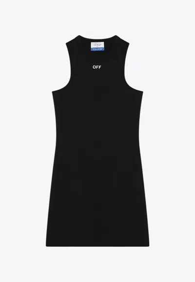 Off-white Sleek Rowing Logo-print Mini Dress In Black