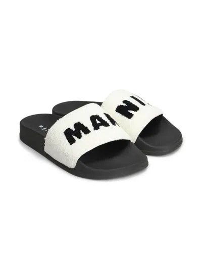 Marni Ciabatte Slide In Spugna Con Maxi Logo In White