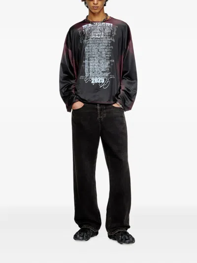 Diesel Long-sleeve Tech-jersey T-shirt With Lyrics Print In Black