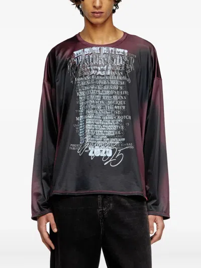Diesel Long-sleeve Tech-jersey T-shirt With Lyrics Print In Black