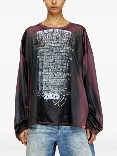 Diesel Long-sleeve Tech-jersey T-shirt With Lyrics Print In Black