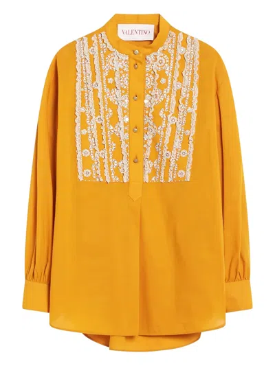 Valentino Ochre Yellow Shirt With Beads And Lace