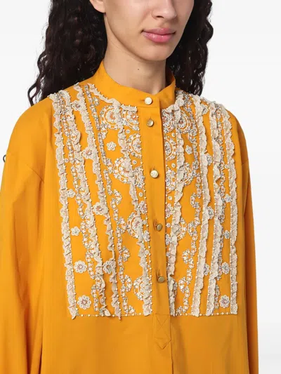 Valentino Ochre Yellow Shirt With Beads And Lace