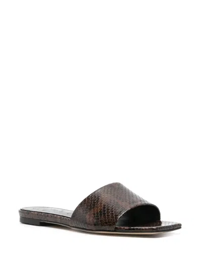 Aeyde Square Toe Flat Sole Sandals With Textured Finish In Brown