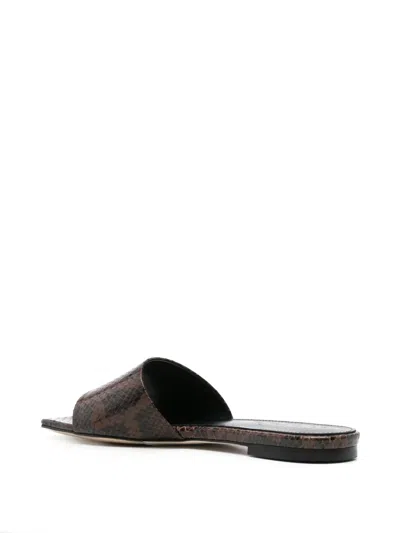 Aeyde Square Toe Flat Sole Sandals With Textured Finish In Brown