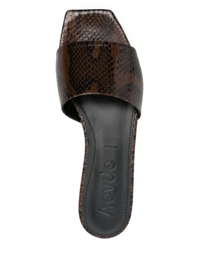 Aeyde Square Toe Flat Sole Sandals With Textured Finish In Brown