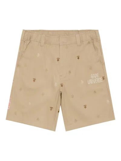 Aape By A Bathing Ape Embroidered-pattern Bermuda Shorts In Neutrals