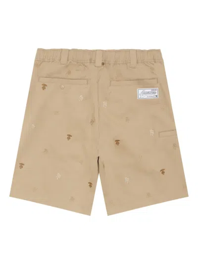 Aape By A Bathing Ape Embroidered-pattern Bermuda Shorts In Neutrals