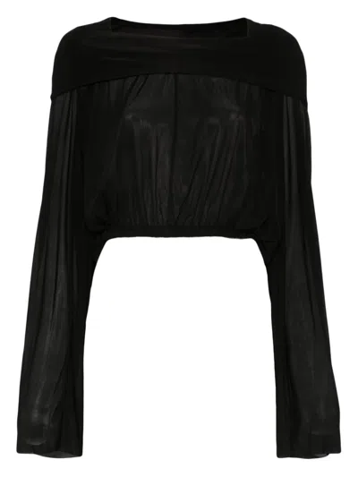 Rick Owens Crooped Hooded Tunic Sweaters And Cardigans Black In Black