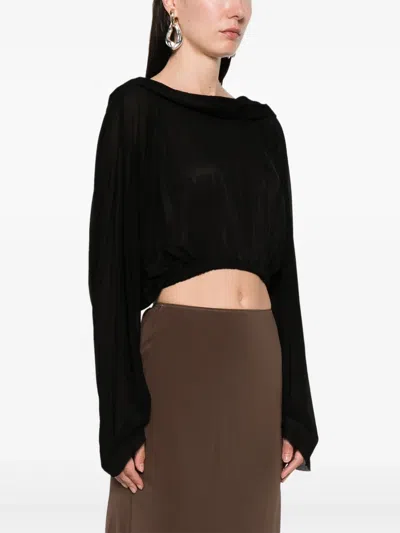 Rick Owens Crooped Hooded Tunic Sweaters And Cardigans Black In Black