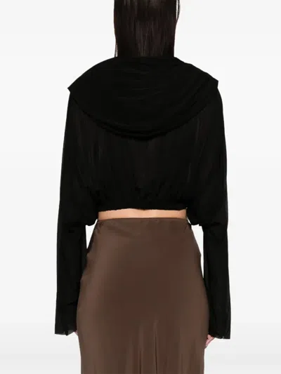 Rick Owens Crooped Hooded Tunic Sweaters And Cardigans Black In Black