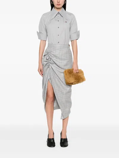 Vivienne Westwood Mens Multi Side Panther Check Wool-linen Blend Midi Skirt In Blue