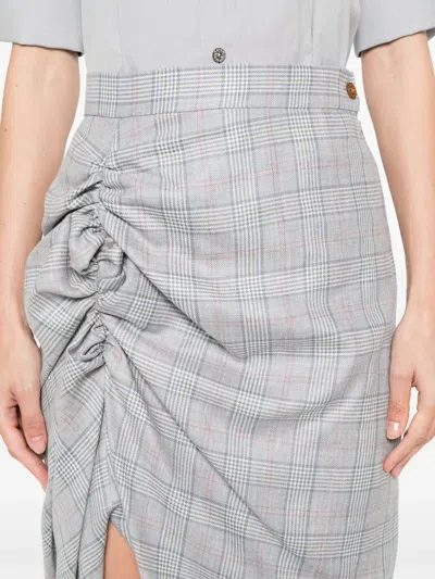 Vivienne Westwood Mens Multi Side Panther Check Wool-linen Blend Midi Skirt In Blue