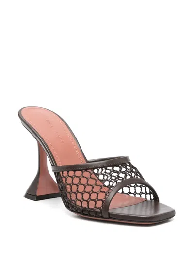 Amina Muaddi Lupita Fishnet And Leather Mules In Brown