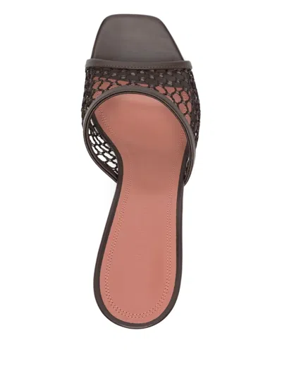 Amina Muaddi Lupita Fishnet And Leather Mules In Brown