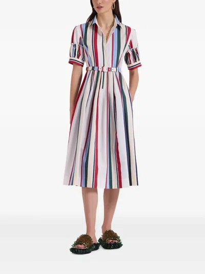 La Doublej Libertine Belted Gathered Striped Cotton-blend Poplin Midi Shirt Dress In White