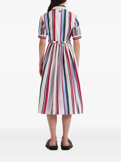 La Doublej Libertine Belted Gathered Striped Cotton-blend Poplin Midi Shirt Dress In White