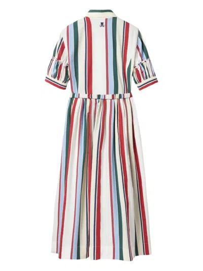 La Doublej Libertine Belted Gathered Striped Cotton-blend Poplin Midi Shirt Dress In White