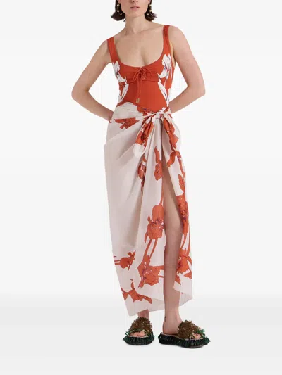 La Doublej Graphic-print Pareo In Neutrals