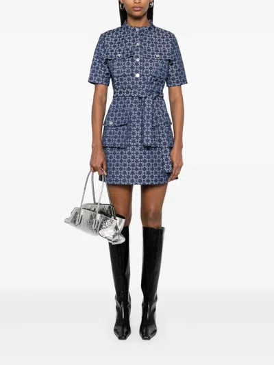 Givenchy Monogram 72 Jacquard Denim Mini Shirtdress In Blue