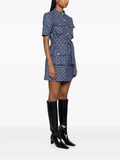Givenchy Monogram 72 Jacquard Denim Mini Shirtdress In Blue