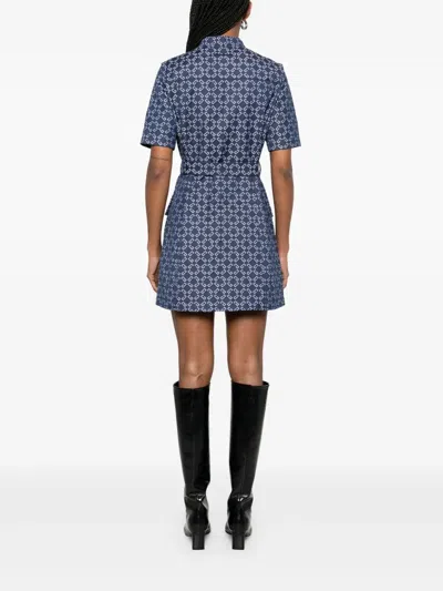 Givenchy Monogram 72 Jacquard Denim Mini Shirtdress In Blue