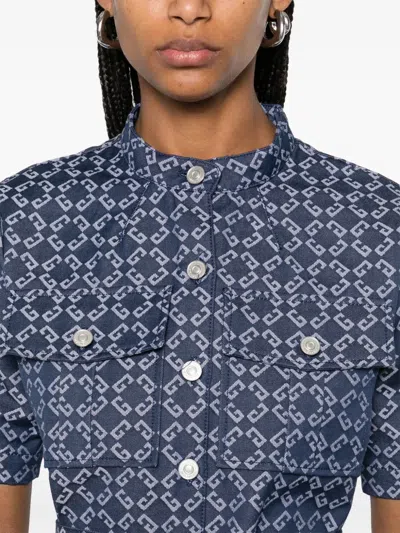 Givenchy Monogram 72 Jacquard Denim Mini Shirtdress In Blue