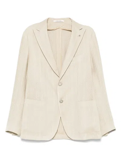 Tagliatore Textured Tailored Blazer With Notch Lapels In Neutrals