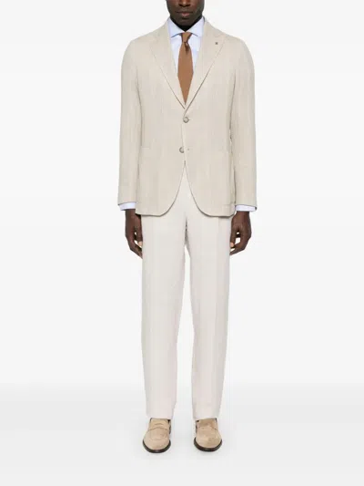Tagliatore Textured Tailored Blazer With Notch Lapels In Neutrals