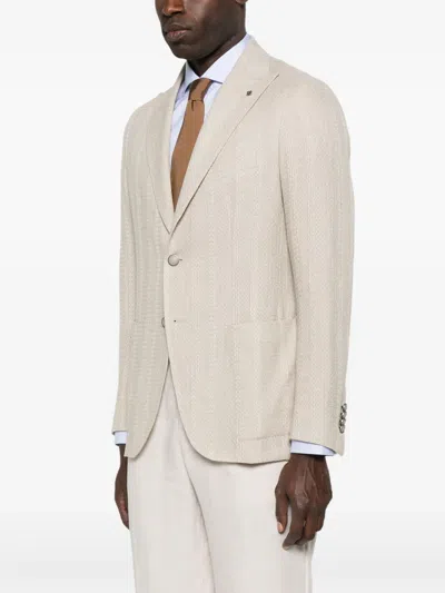 Tagliatore Textured Tailored Blazer With Notch Lapels In Neutrals