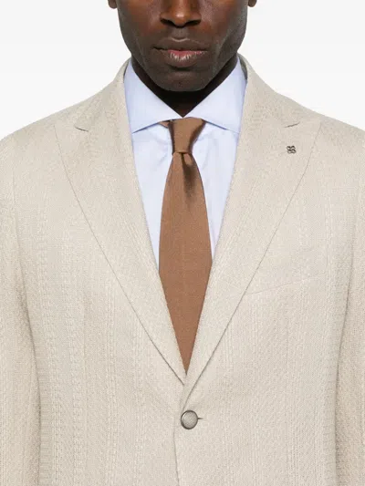 Tagliatore Textured Tailored Blazer With Notch Lapels In Neutrals