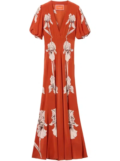 La Doublej Marlene Floral-print Silk-crepe Maxi Dress In Orange