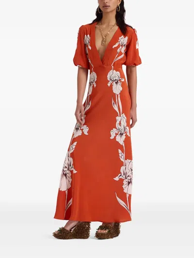 La Doublej Marlene Floral-print Silk-crepe Maxi Dress In Orange