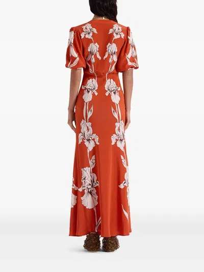 La Doublej Marlene Floral-print Silk-crepe Maxi Dress In Orange